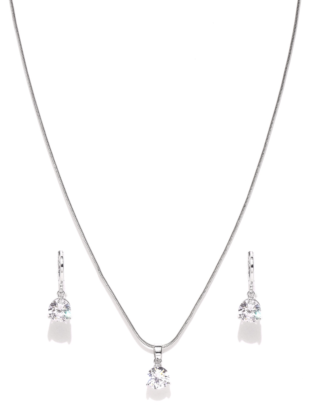 

OOMPH Silver-Plated Cubic Zirconia Stone-Studded Pendant Set