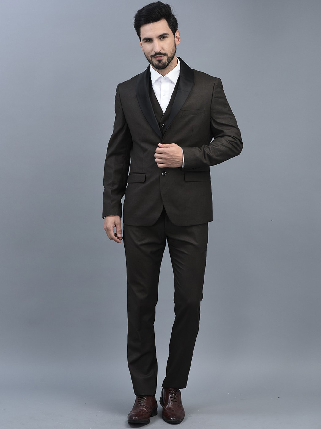 

CANOE Men Single-Breasted Three-Piece Formal Suit, Brown