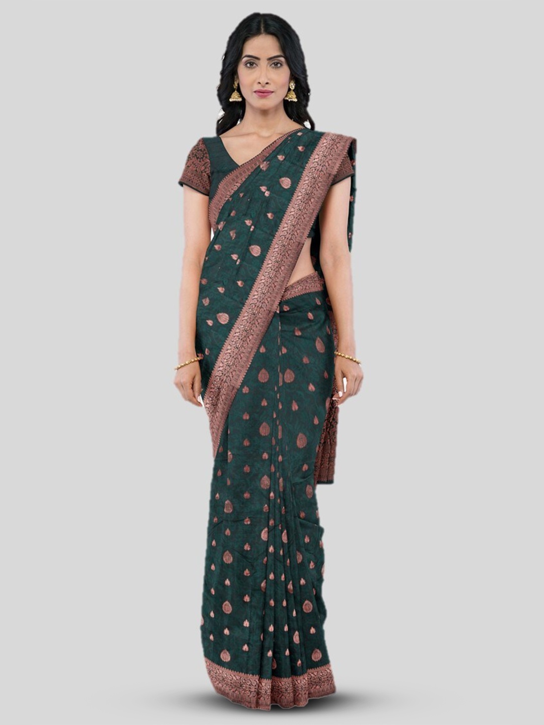 

KAJREE Woven Design Zari Silk Blend Uppada Saree, Green