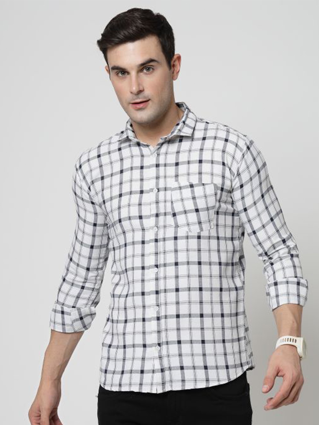 

ADWYN PETER New Tartan Checked Cotton Casual Shirt, White