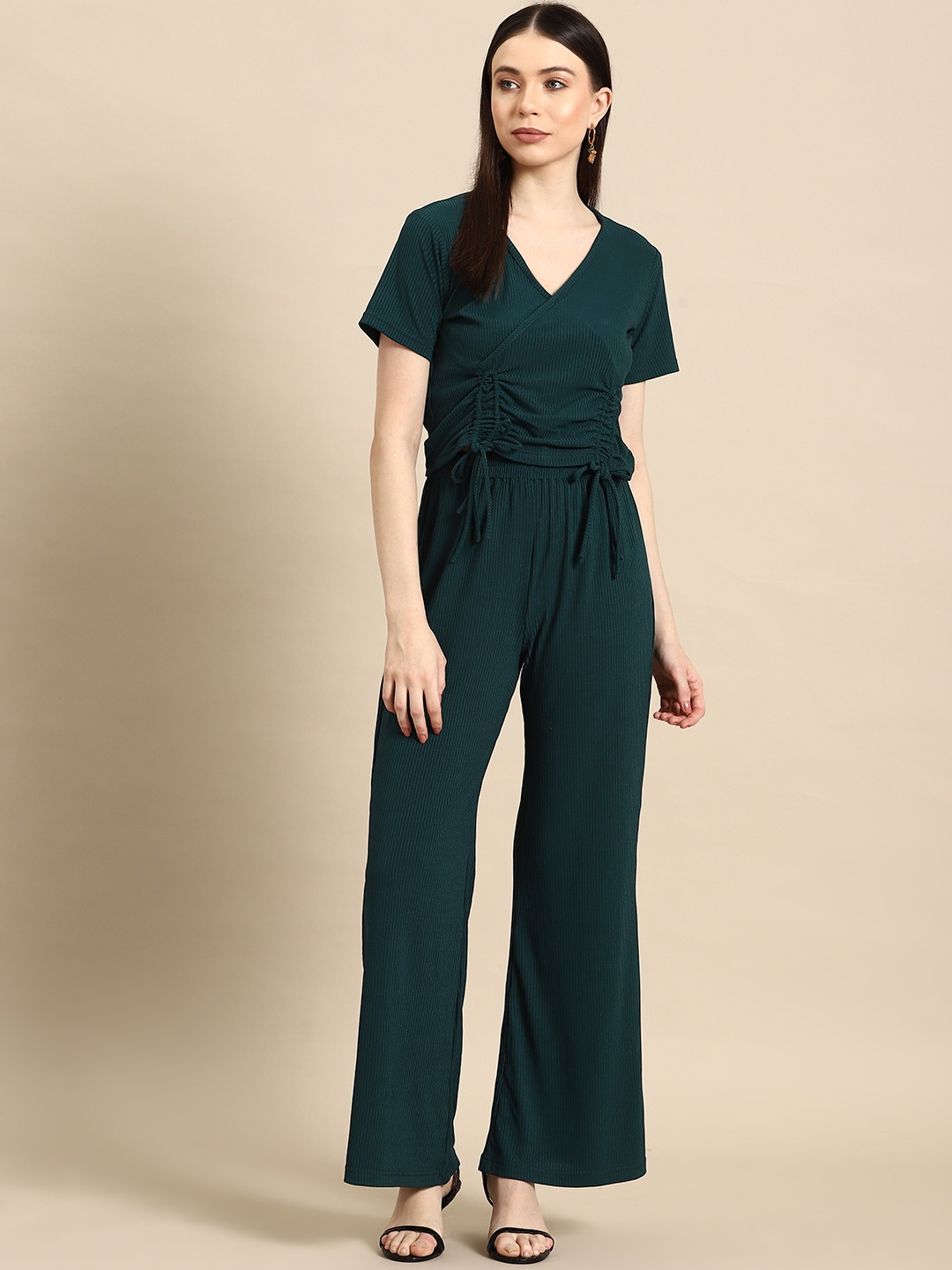 

WoowZerz Women Self Design Top with Palazzos, Green