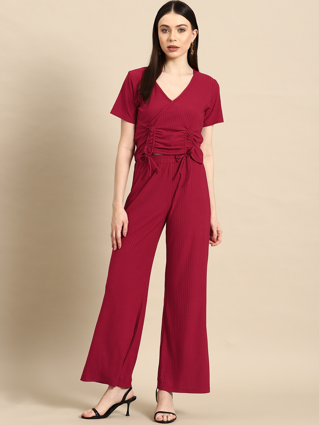 

WoowZerz Women Self Design Top with Palazzos, Red