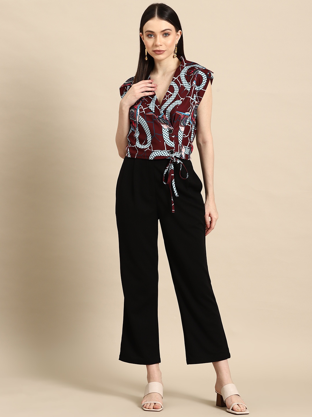 

WoowZerz Women Printed Top with Trousers, Maroon