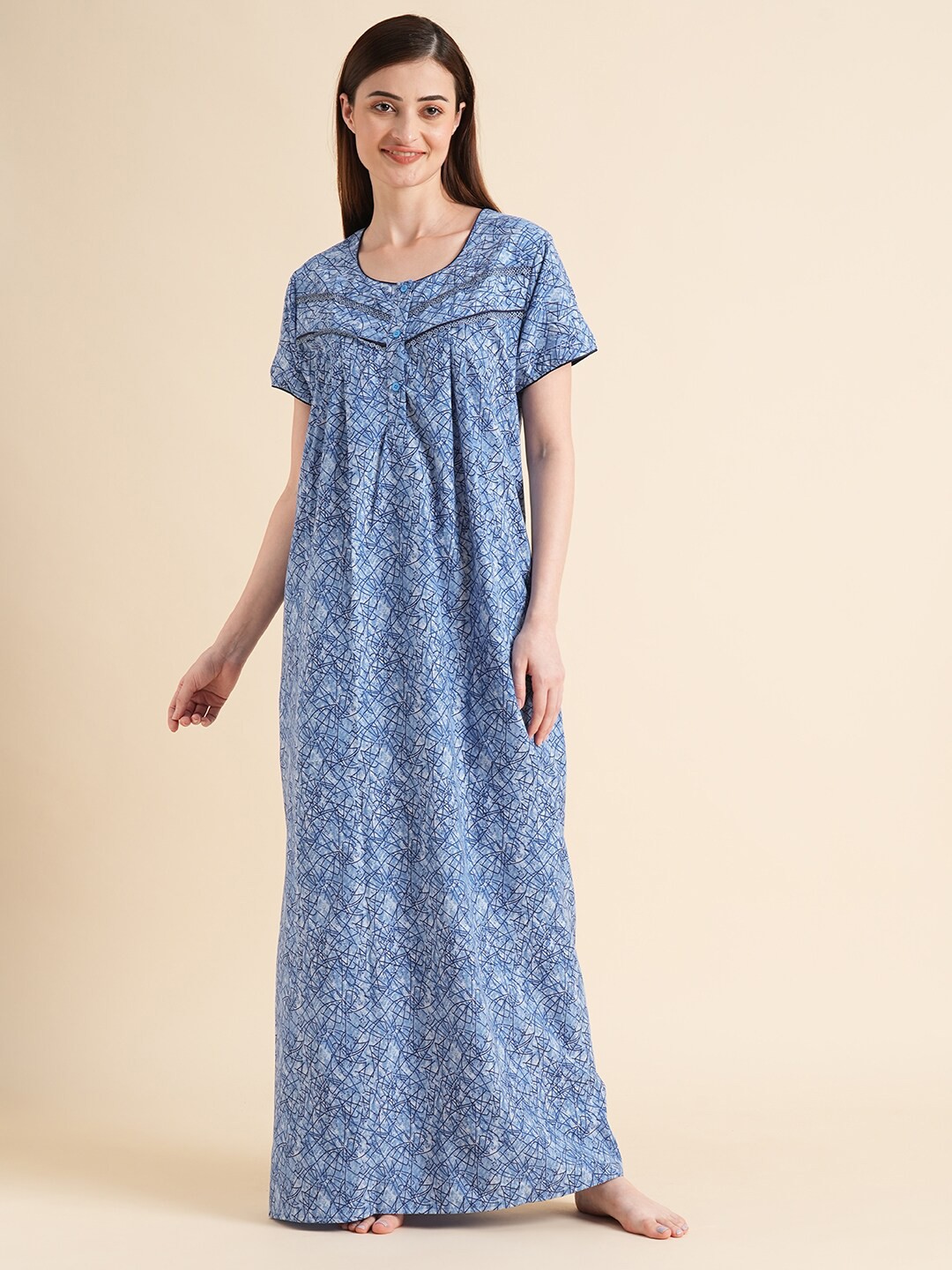

Sweet Dreams Blue Abstract Printed Maxi Nightdress, Navy blue
