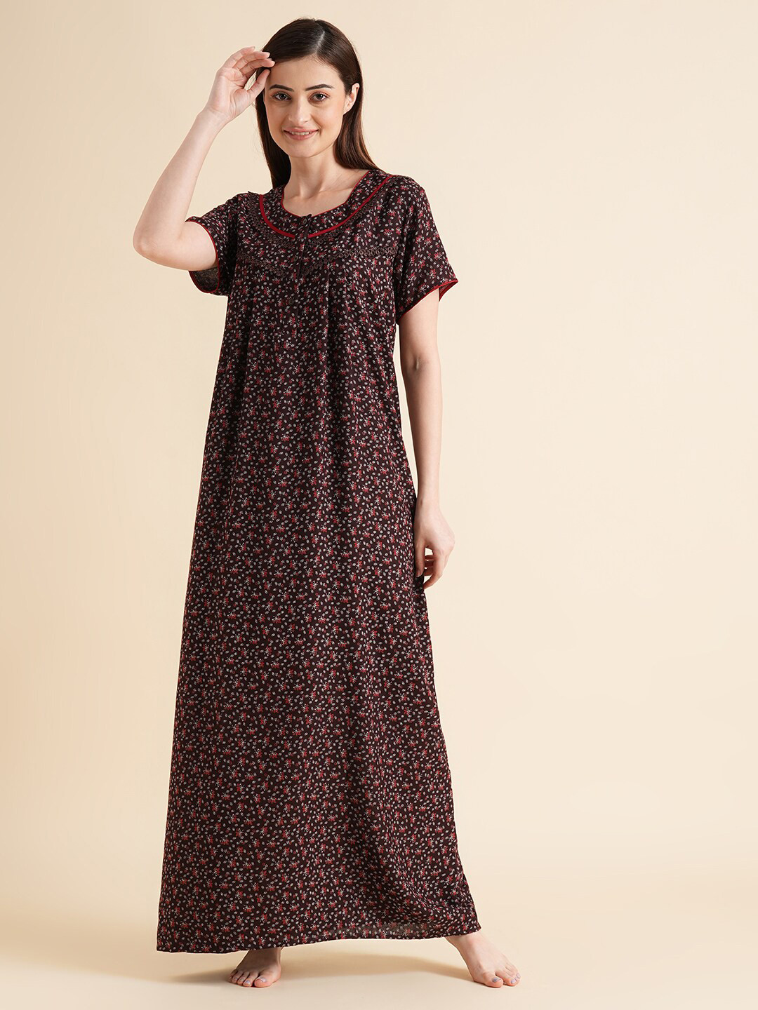 

Sweet Dreams Floral Printed Pure Cotton Maxi Nightdress, Brown