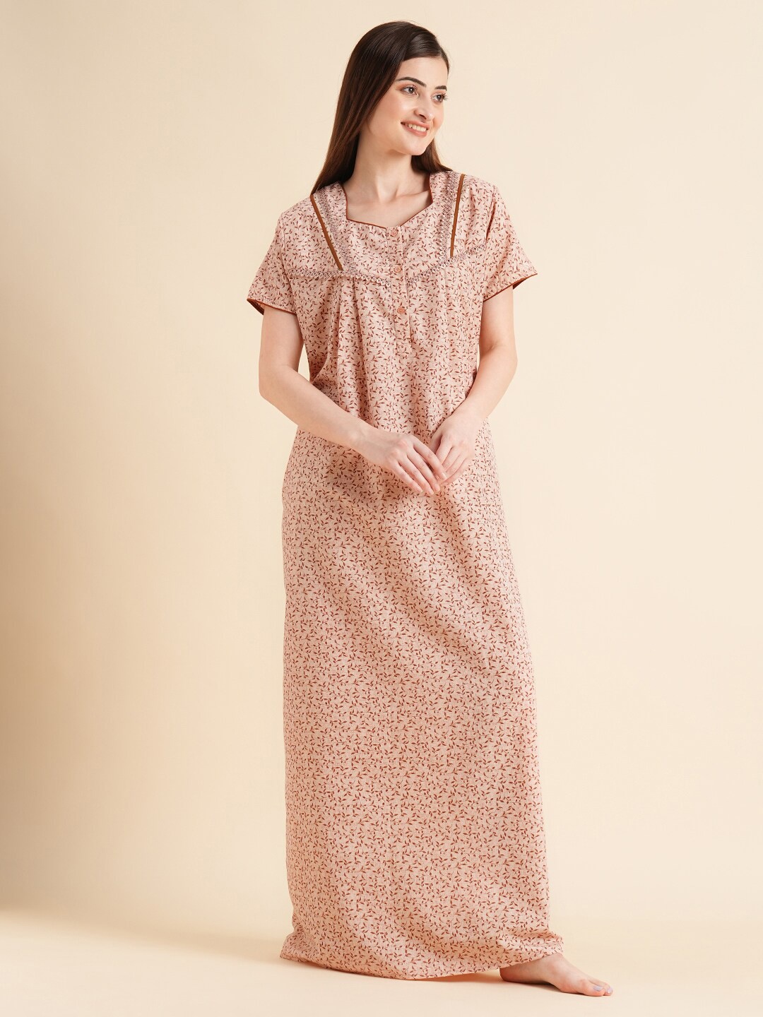 

Sweet Dreams Brown Floral Printed Maxi Nightdress