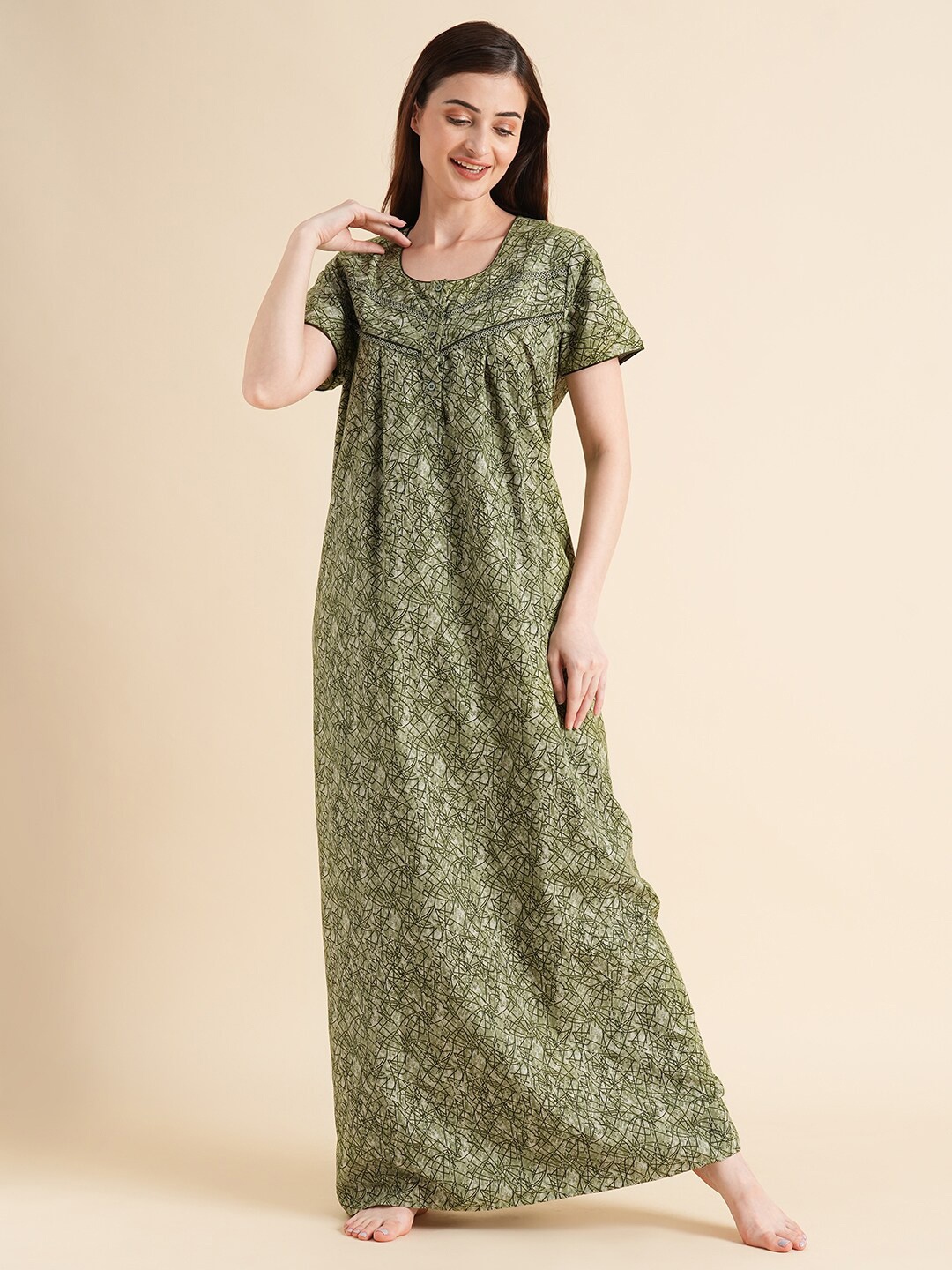 

Sweet Dreams Green Abstract Printed Maxi Nightdress