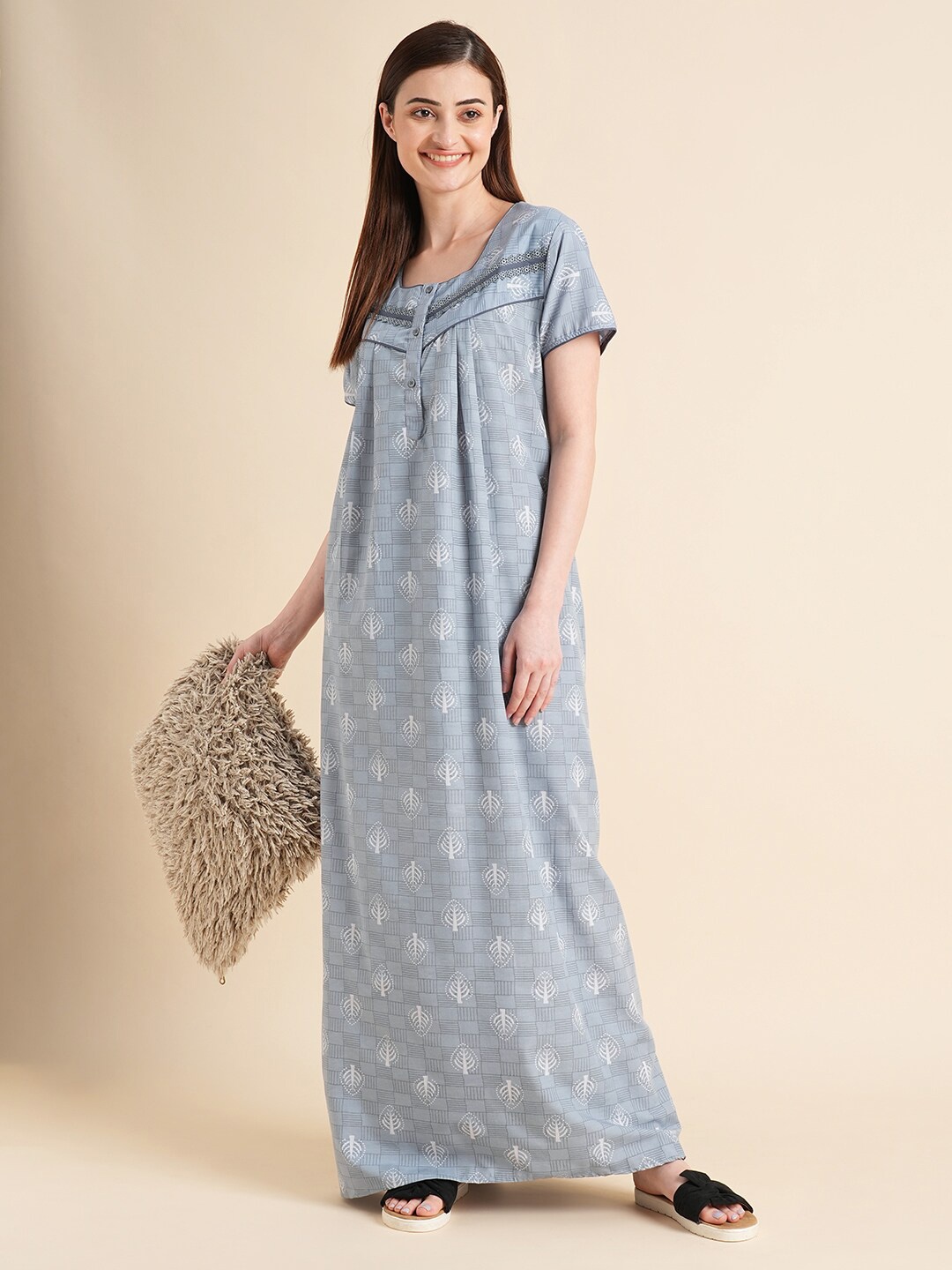 

Sweet Dreams Grey Floral Printed Maxi Nightdress