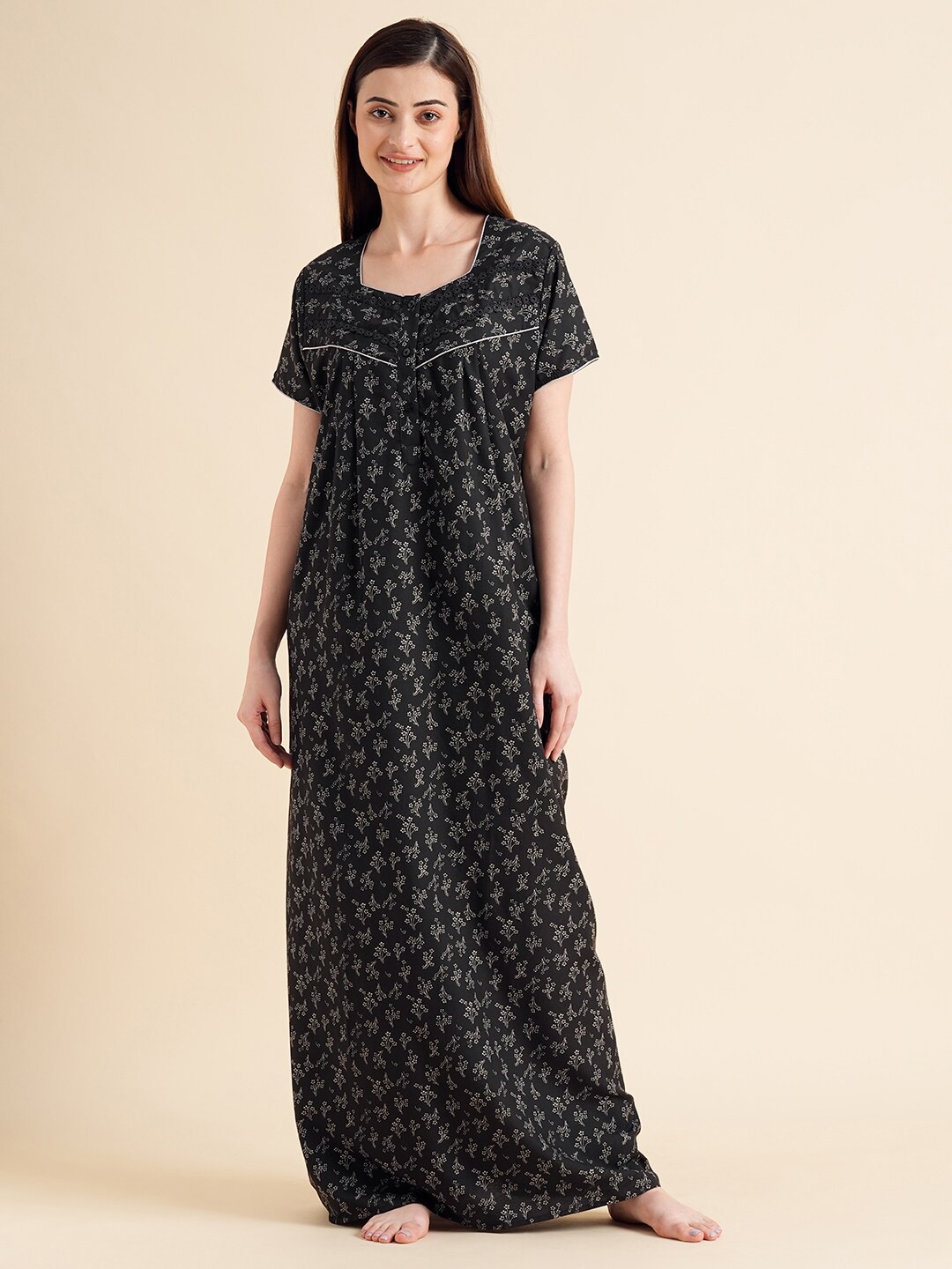 

Sweet Dreams Floral Printed Maxi Nightdress, Black