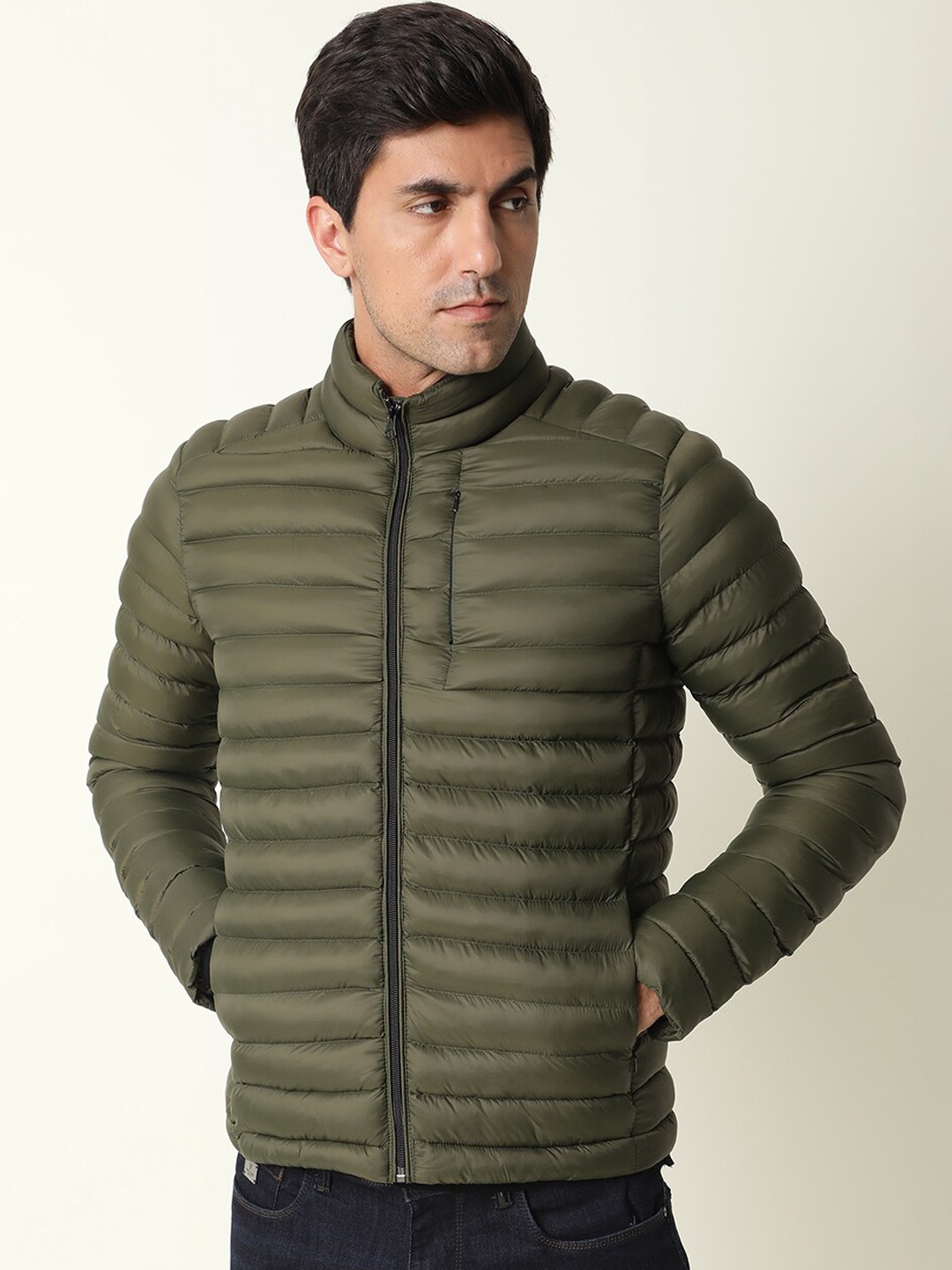 

RARE RABBIT Men Paralite Puffer Mock Collar Jacket, Olive