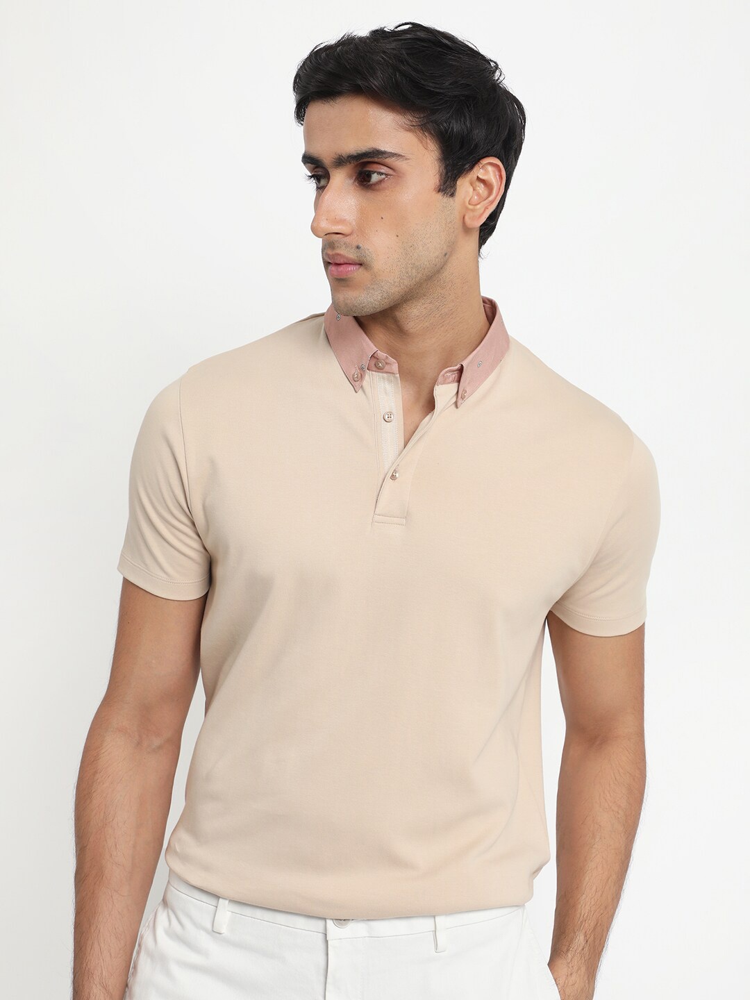 

RARE RABBIT Men Rings-4 Slim Fit Solid Polo Collar T-Shirt, Beige