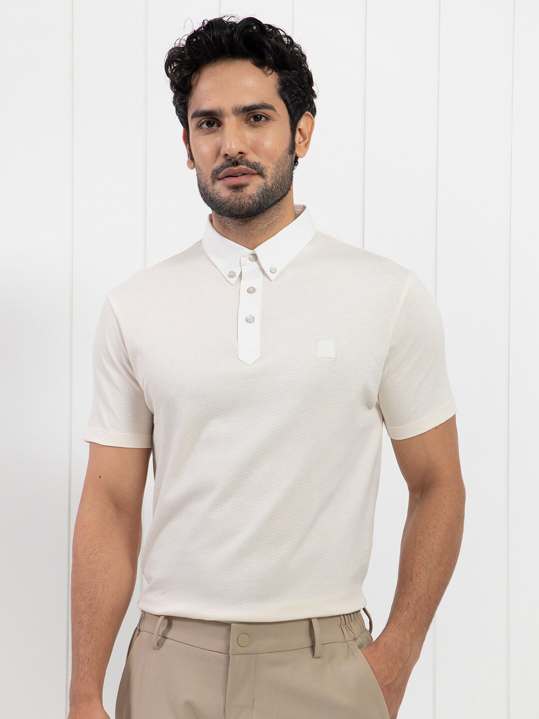 

RARE RABBIT Men Parmat Polo Collar Slim Fit T-Shirt, Beige