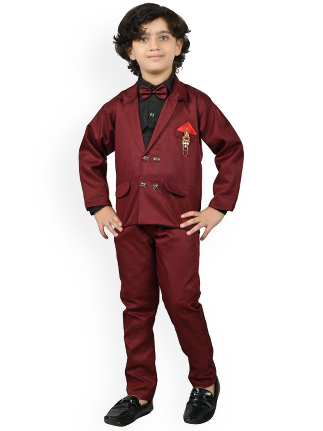 

BAESD Boys Pure Cotton Single Breasted Three Piece Party Suit, Red