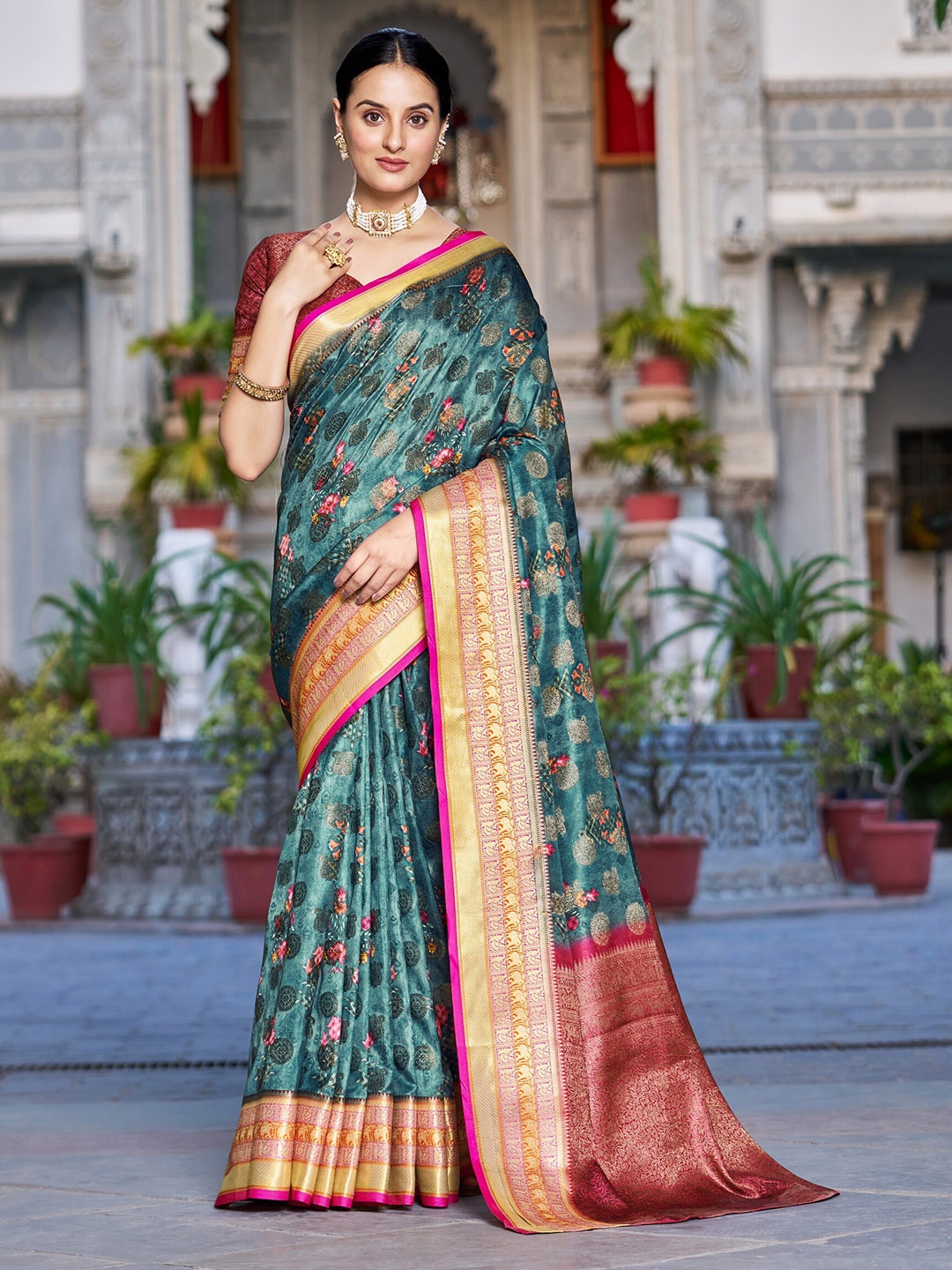 

SARIYA Floral Printed Zari Banarasi Saree, Grey