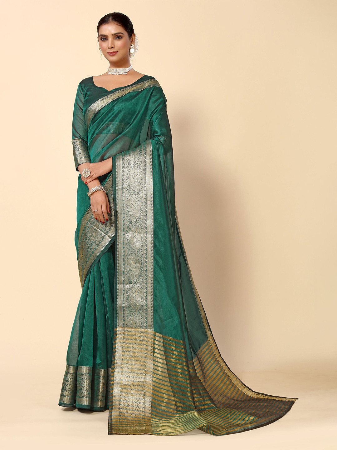 

HERE&NOW Teal Silk Cotton Banarasi Saree