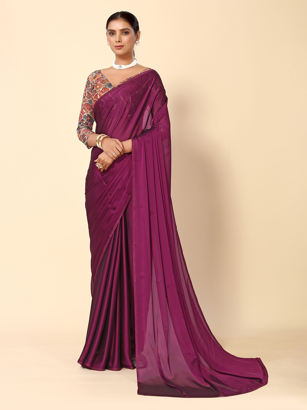 

HERE&NOW Purple Poly Georgette Saree