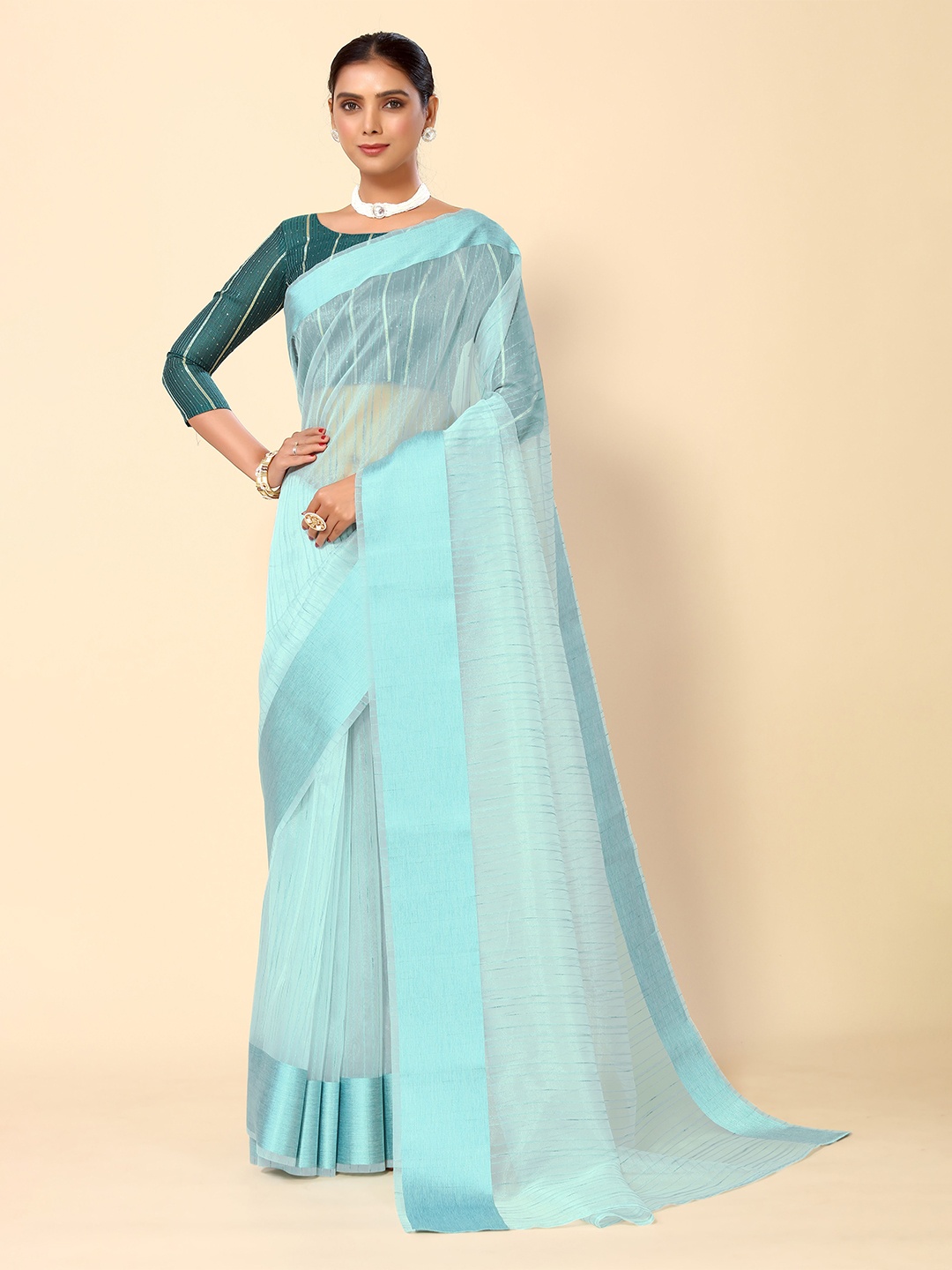 

HERE&NOW Blue Striped Saree