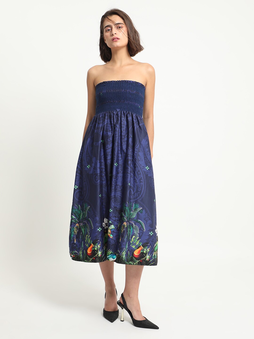 

RAREISM Tropical Print Tube Dress, Blue