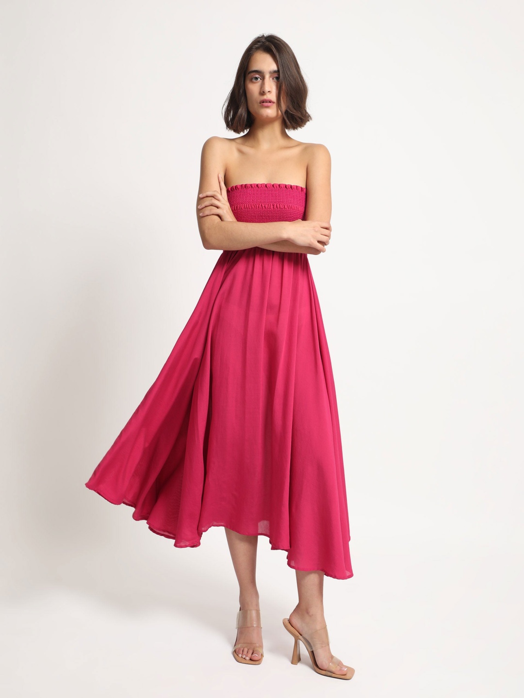 

RAREISM Off-Shoulder Smocked Tube Dress, Pink