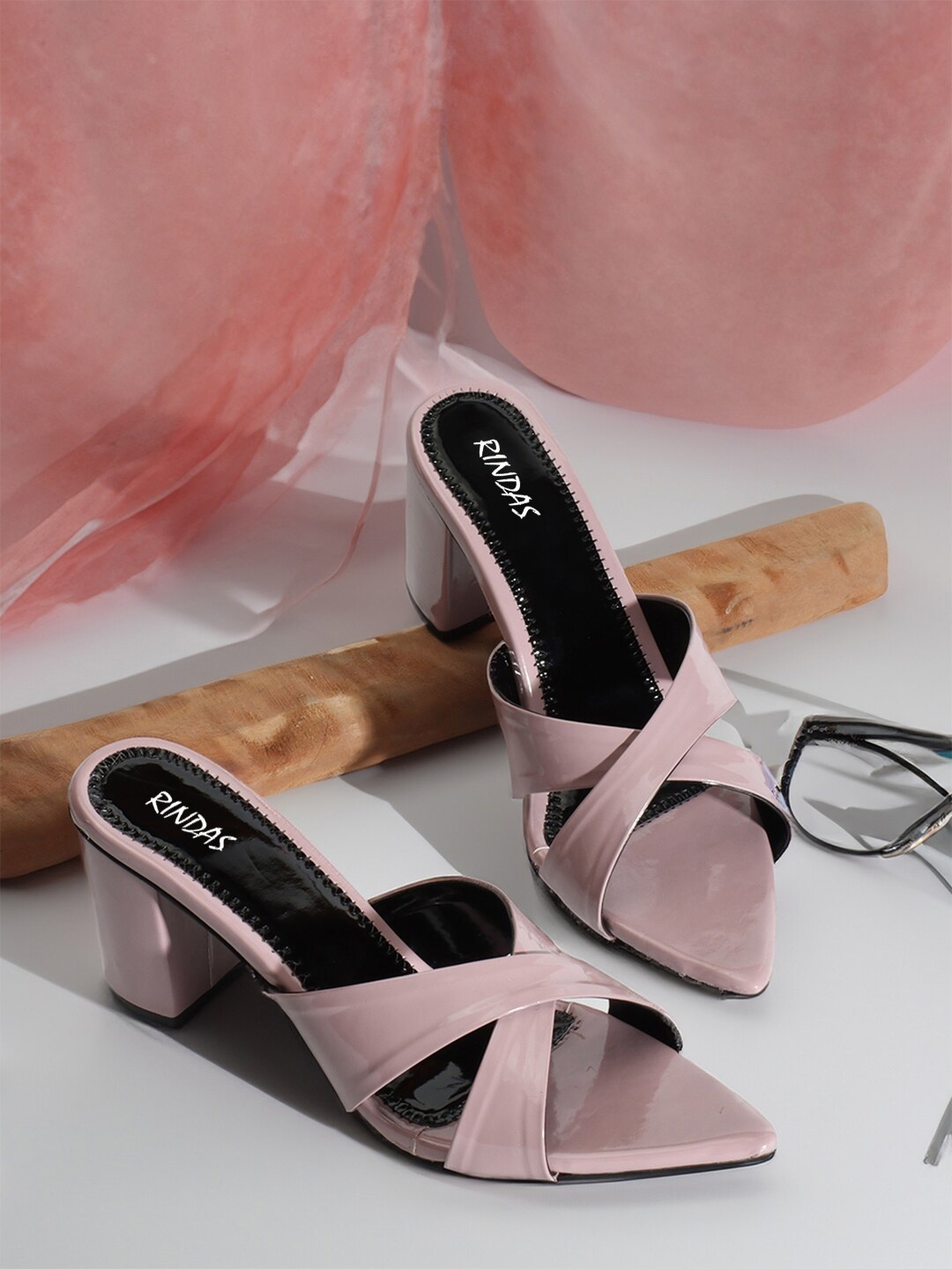 

RINDAS Cross Strap Block Heels, Pink