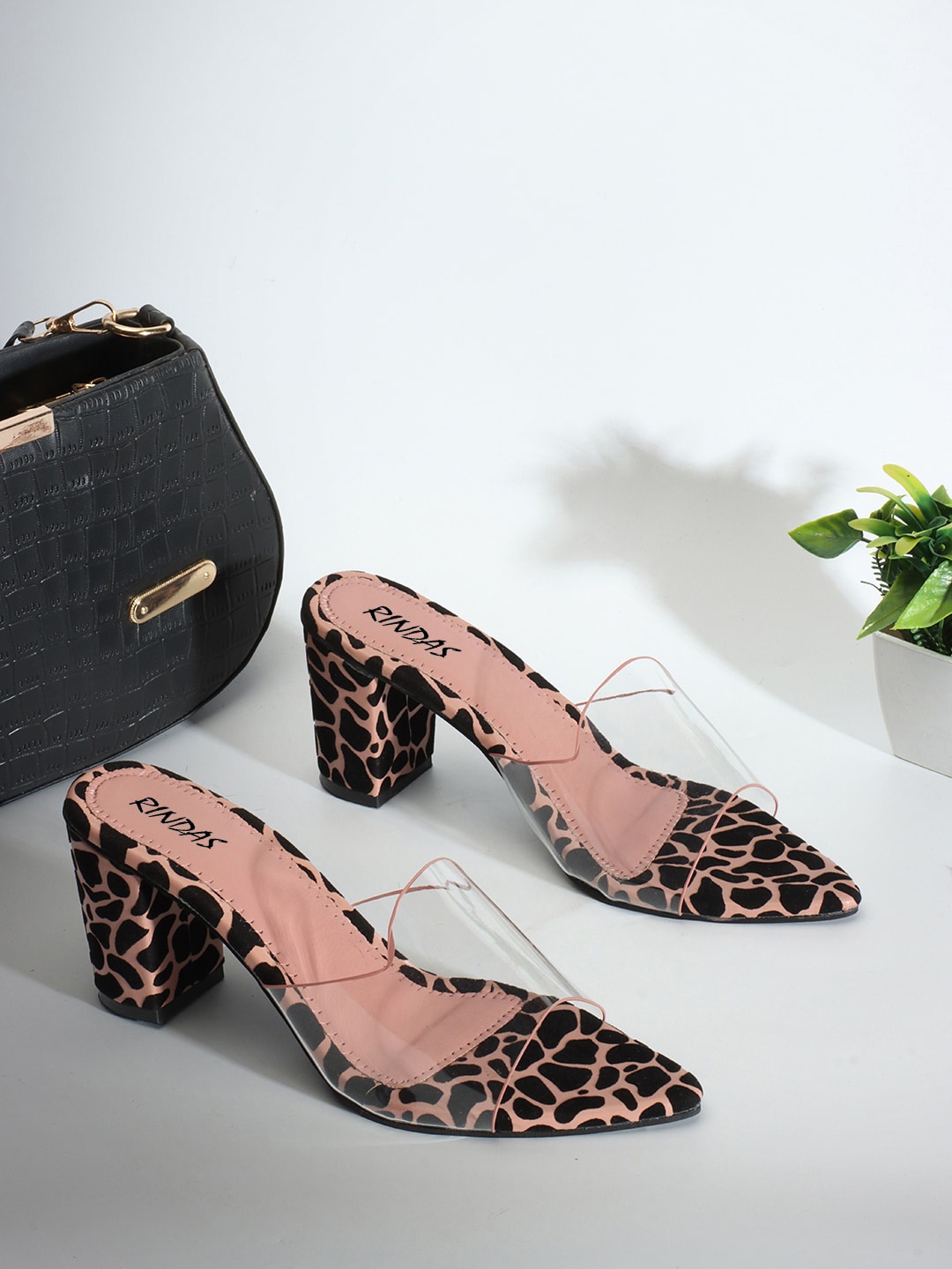 

RINDAS Printed Block Heels, Pink