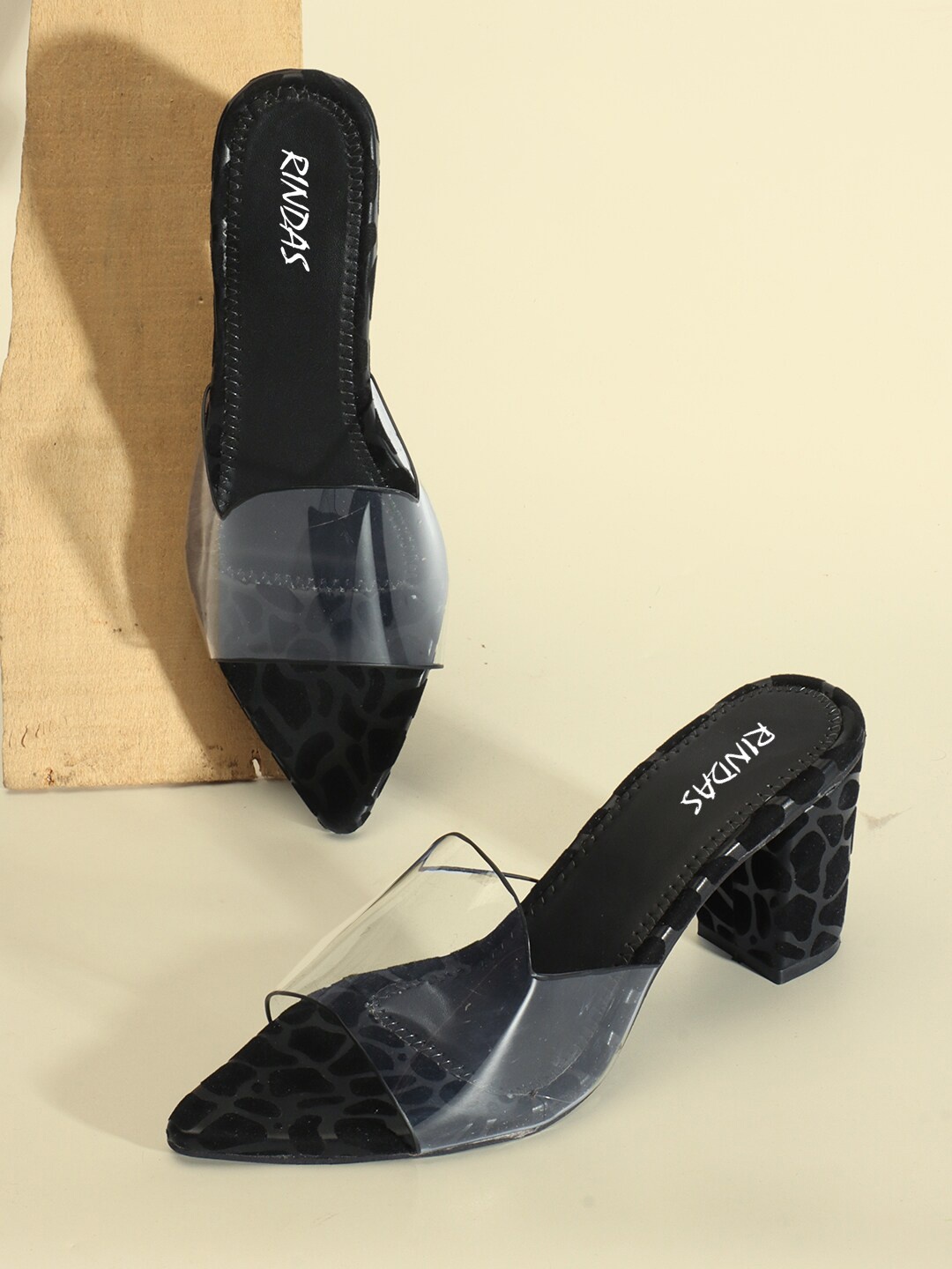 

RINDAS Printed Block Heels, Black