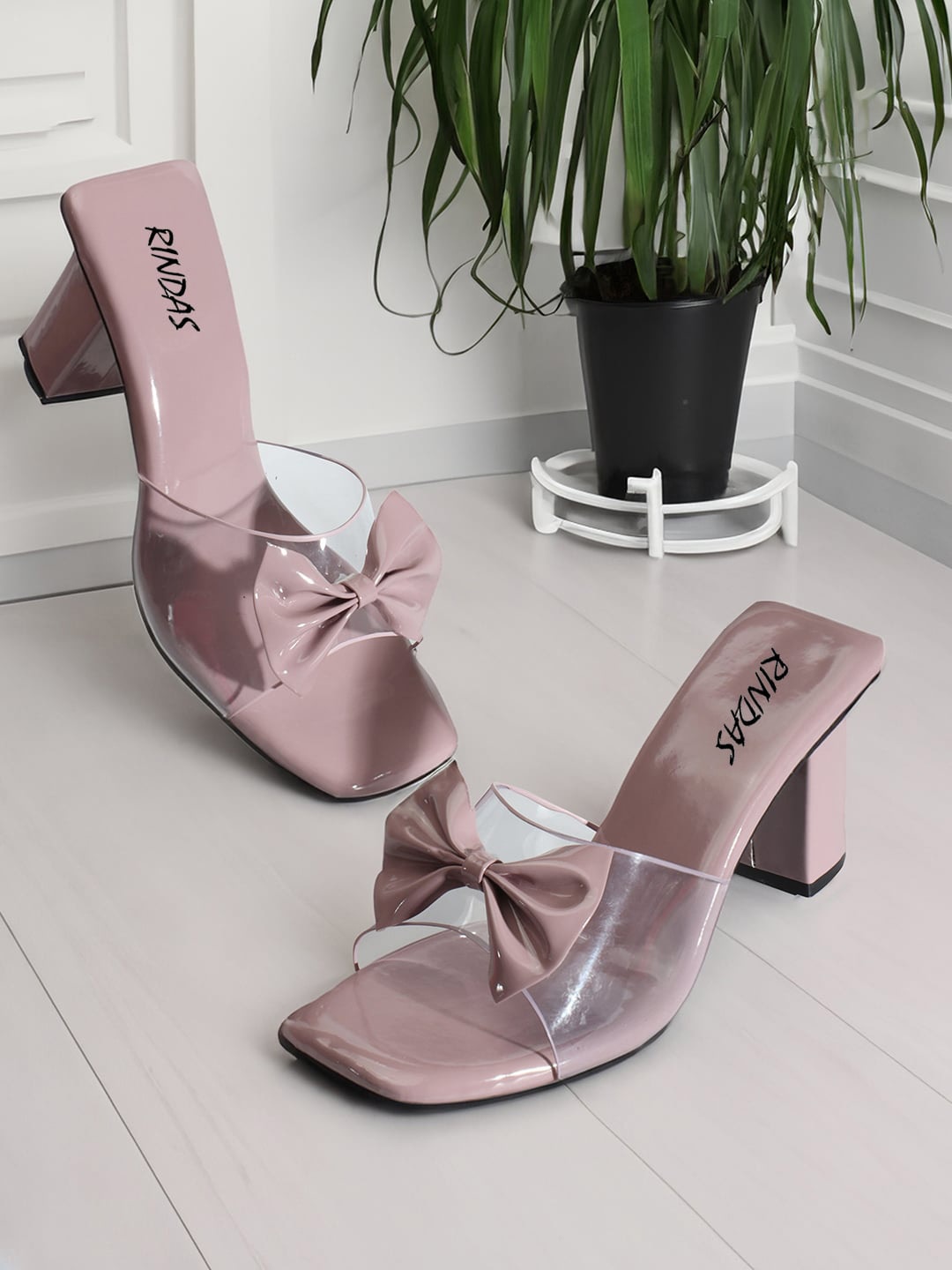 

RINDAS Bow Embellished Block Heels, Pink