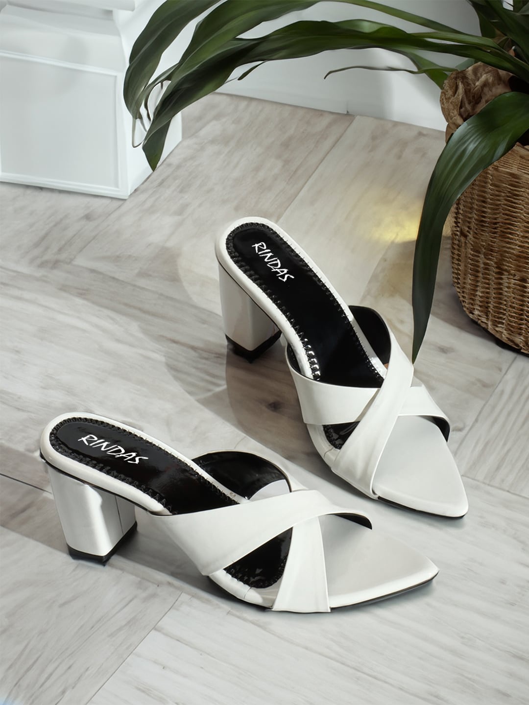 

RINDAS Criss-Cross Strap Block Heels, White