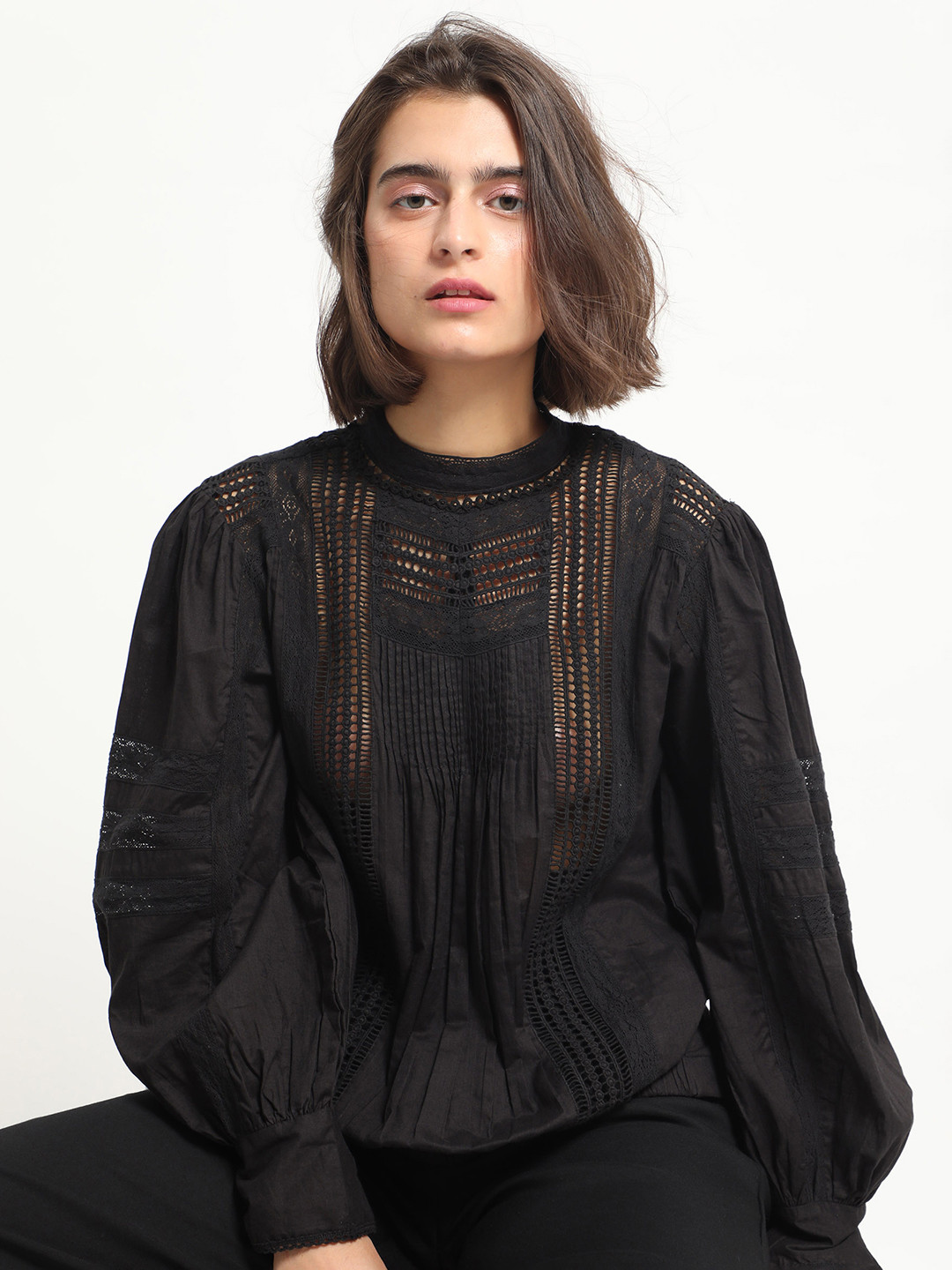 

RAREISM Self Design Lacy Brunch Top, Black
