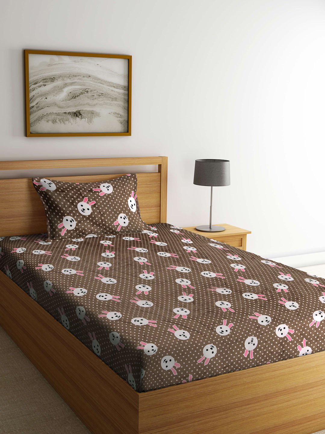 

KLOTTHE Brown & White Printed 300 TC Woolen Single Bedsheet With 1 Pillow Cover
