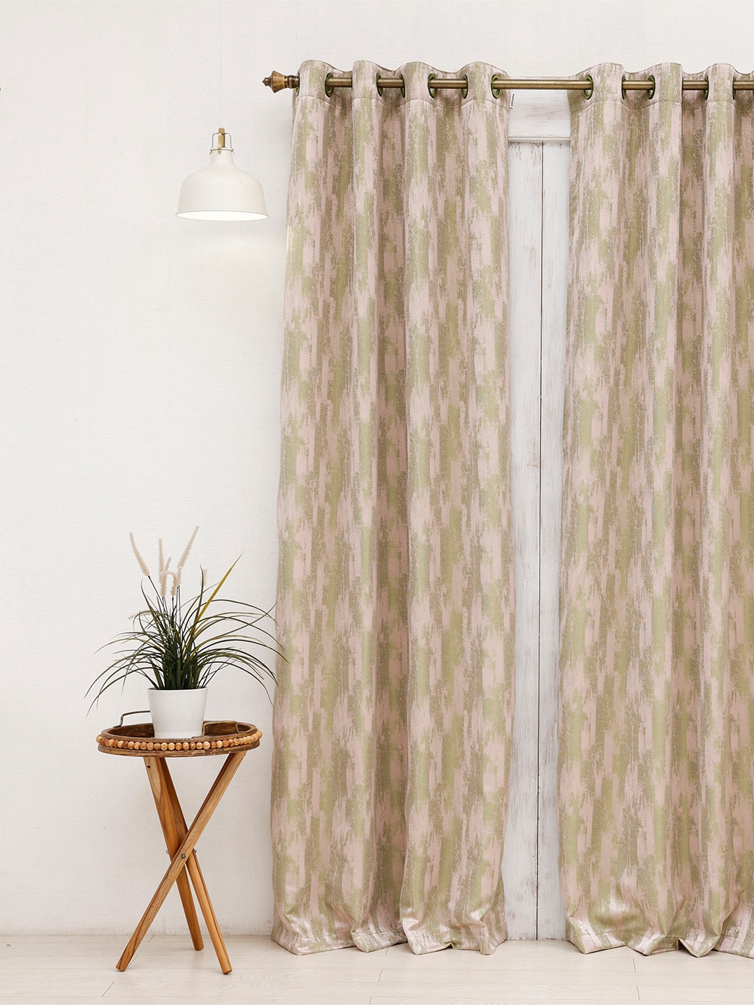 

Ariana Beige & Pink Room Darkening Long Door Curtain