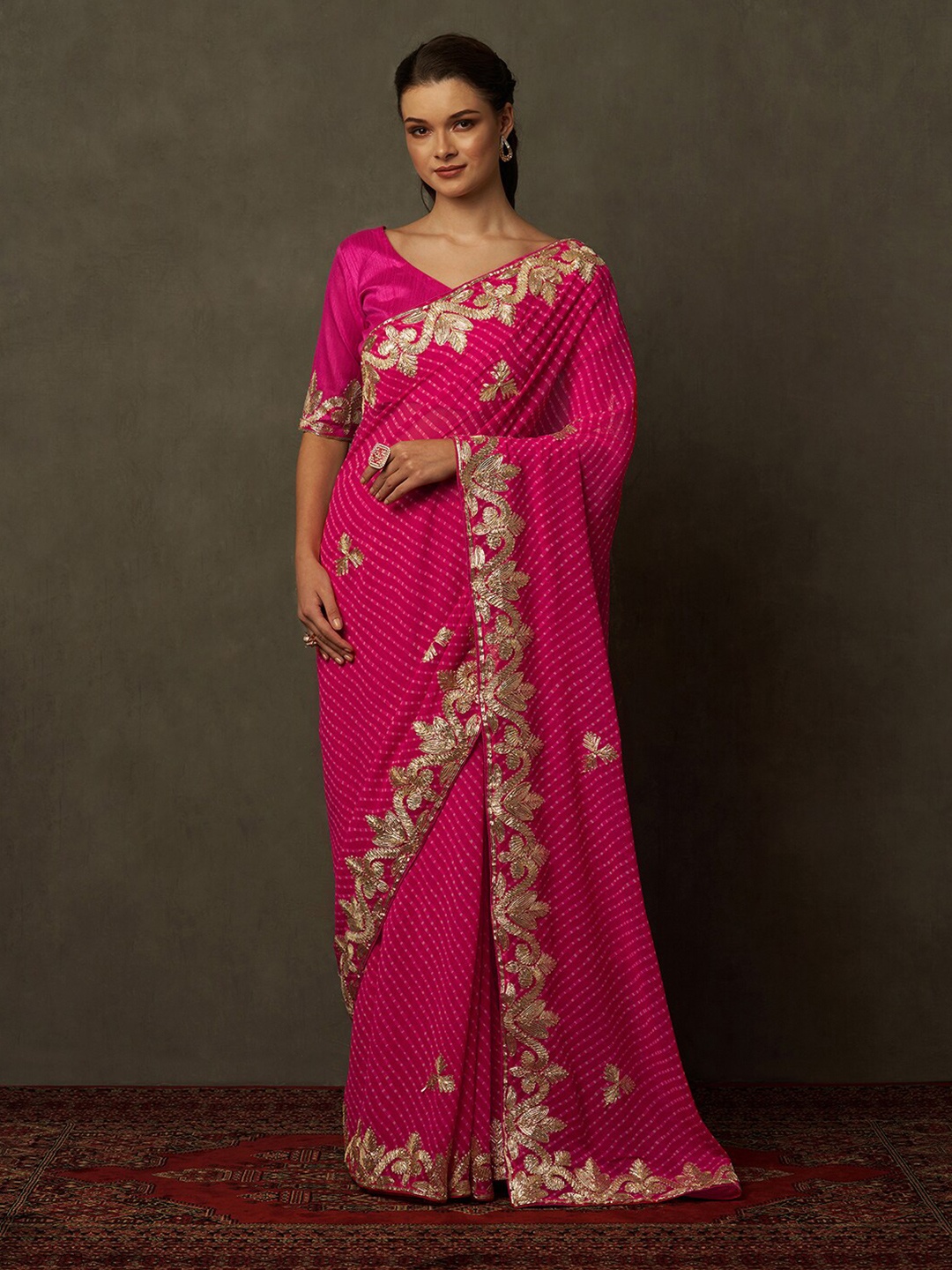 

Saree mall Bandhani Embroidered Pure Georgette Bandhani Sarees, Pink