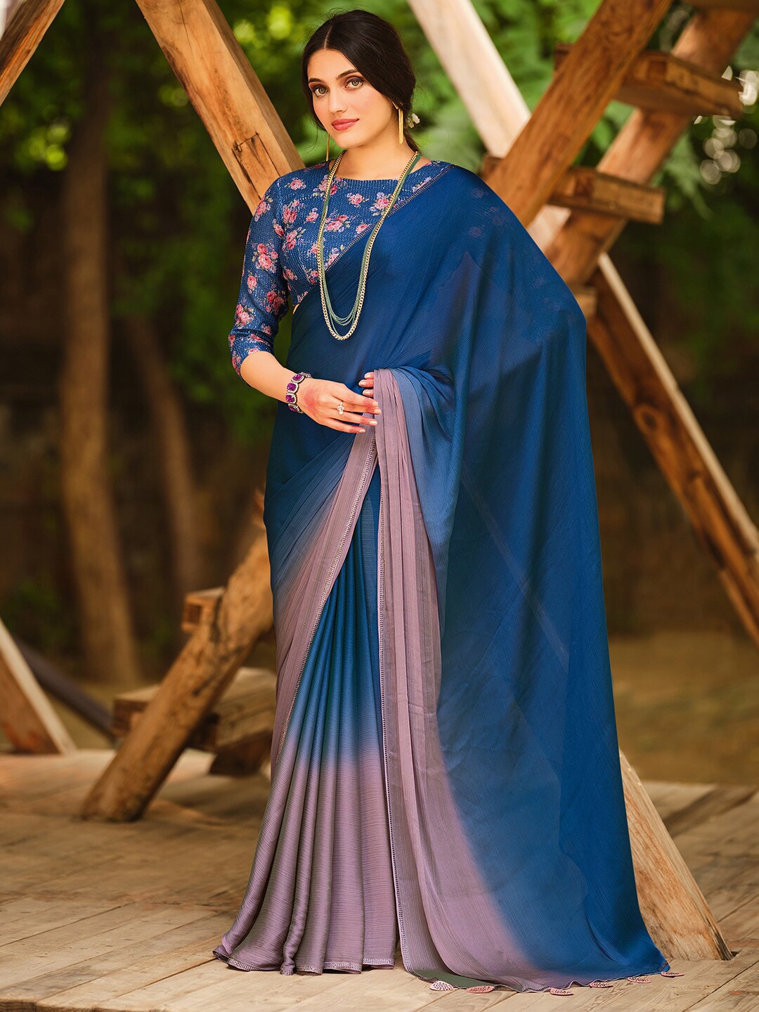 

Saree mall Blue & Mauve Ombre Dyed Sarees