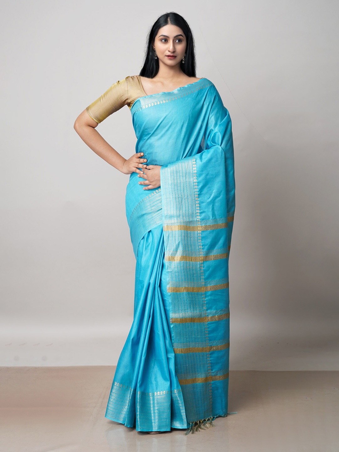 

Unnati Silks Zari Silk Cotton Chanderi Saree, Blue