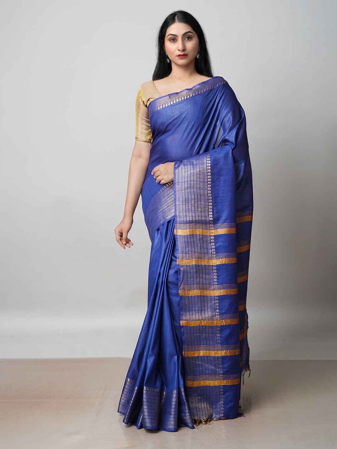 

Unnati Silks Woven Design Zari Chanderi Saree, Navy blue