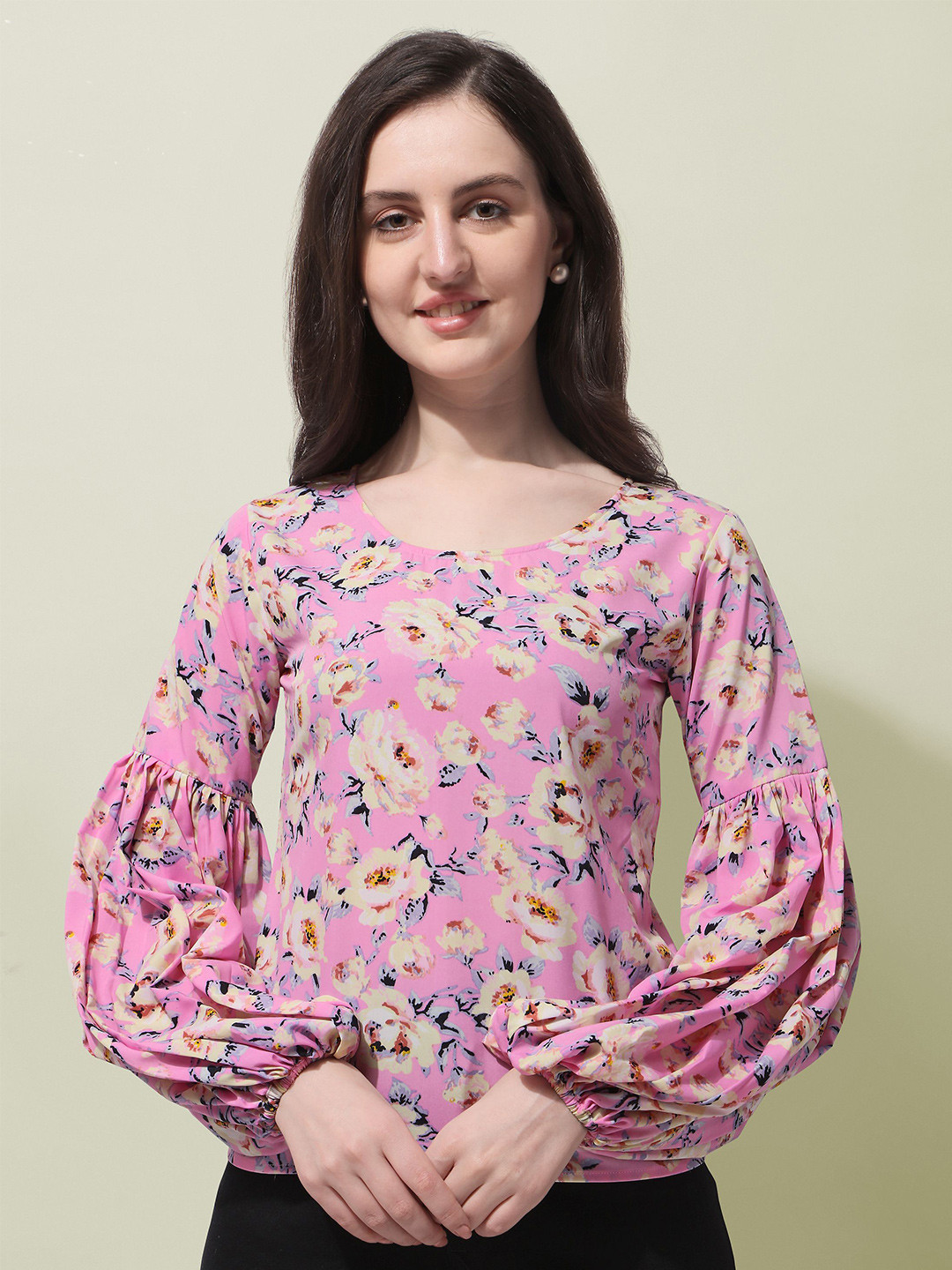 

BAESD Floral Printed Round Neck Top, Pink