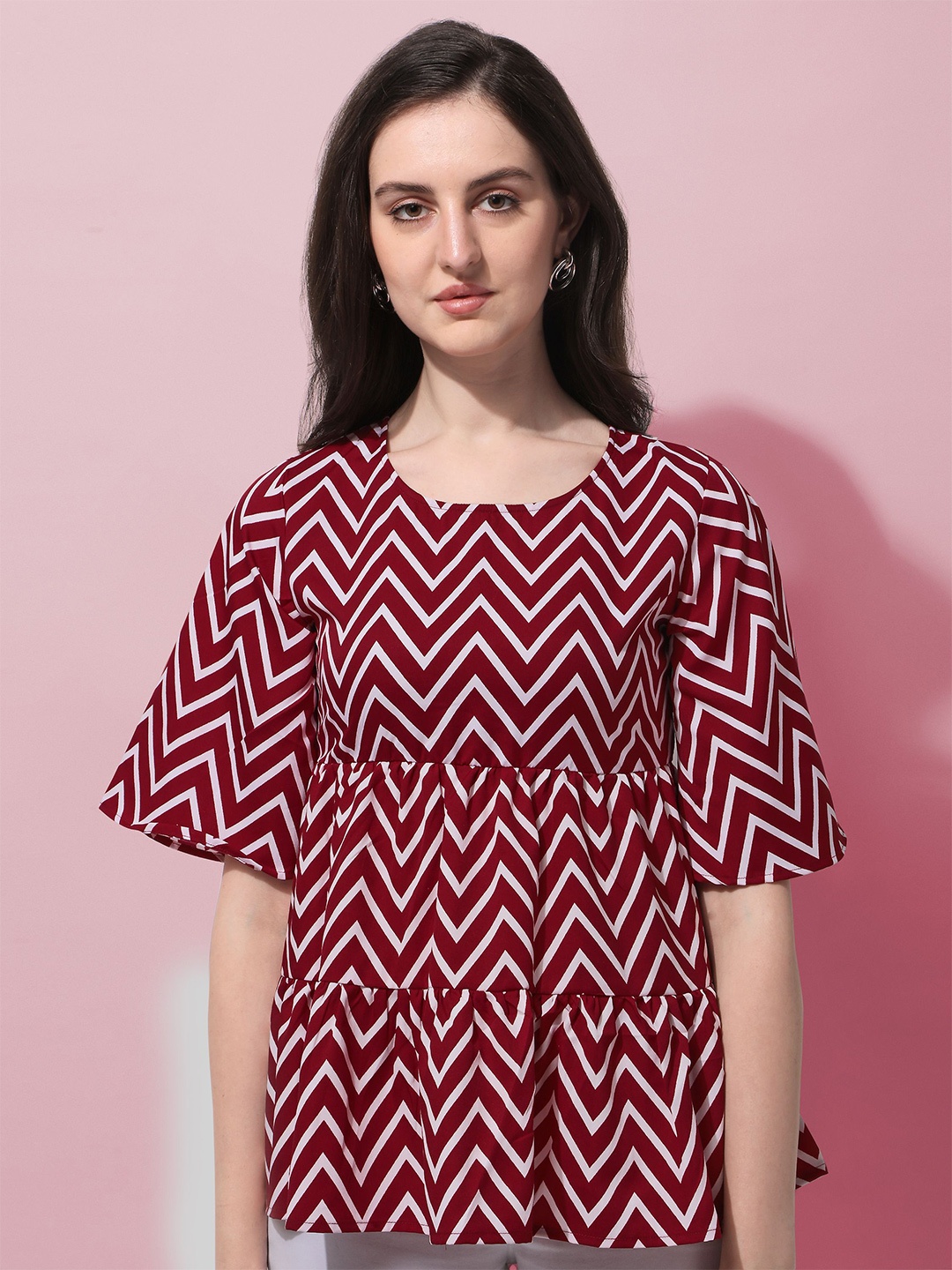 

BAESD Geometric Print Crepe Peplum Top, Red