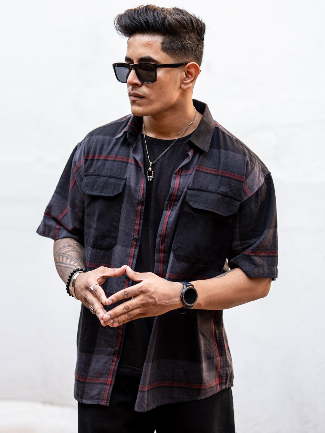 

Powerlook Men Grey Tartan Checked Oversized Casual Shirt