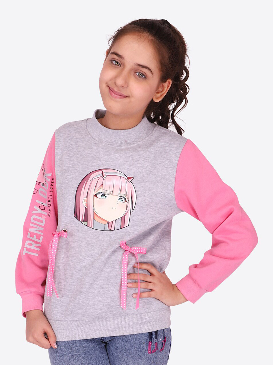 

CUTECUMBER Girls Graphic Printed Pullover, Grey