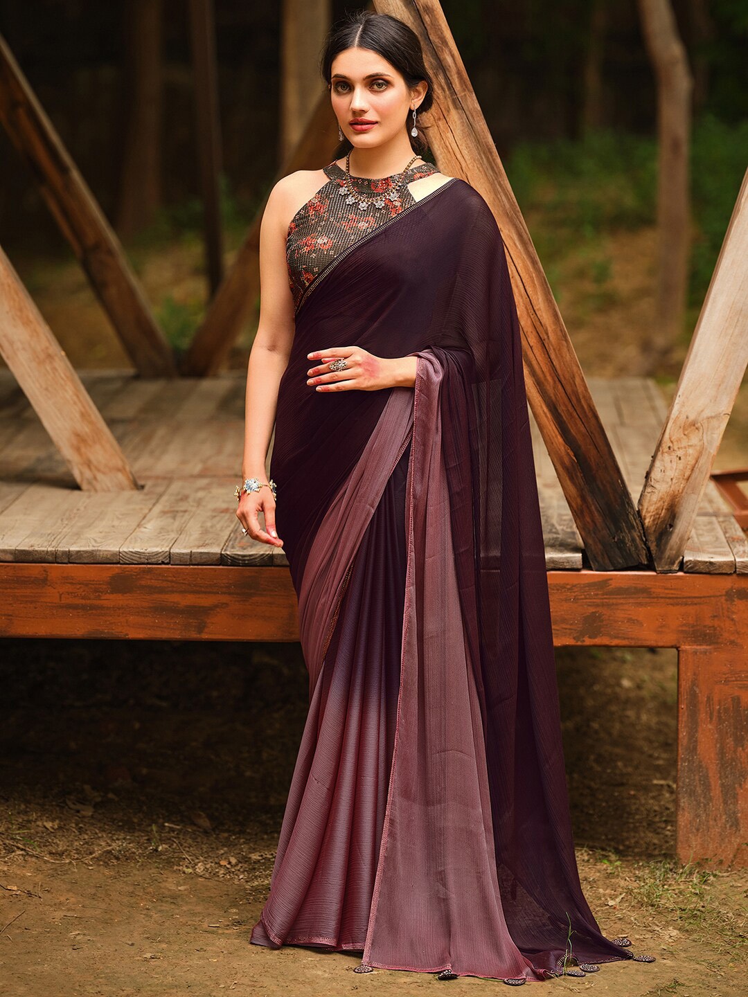 

Saree mall Ombre Sarees, Purple