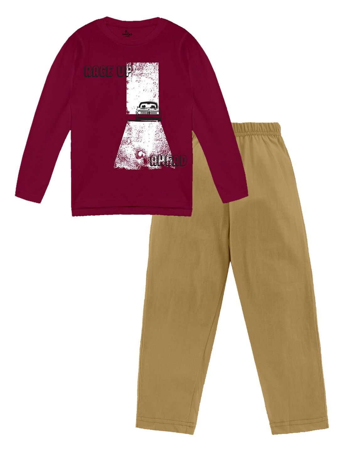 

KiddoPanti Boys Printed Pure Cotton T-Shirt With Pyjamas, Burgundy