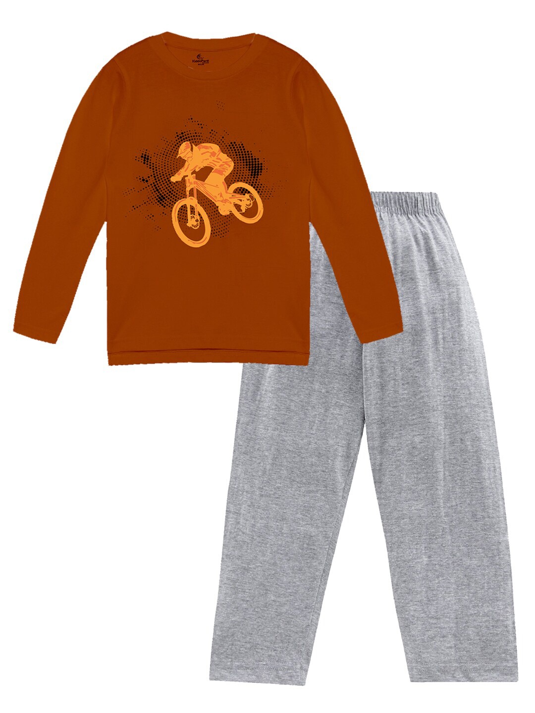 

KiddoPanti Boys Printed T-Shirt With Pyjamas, Rust