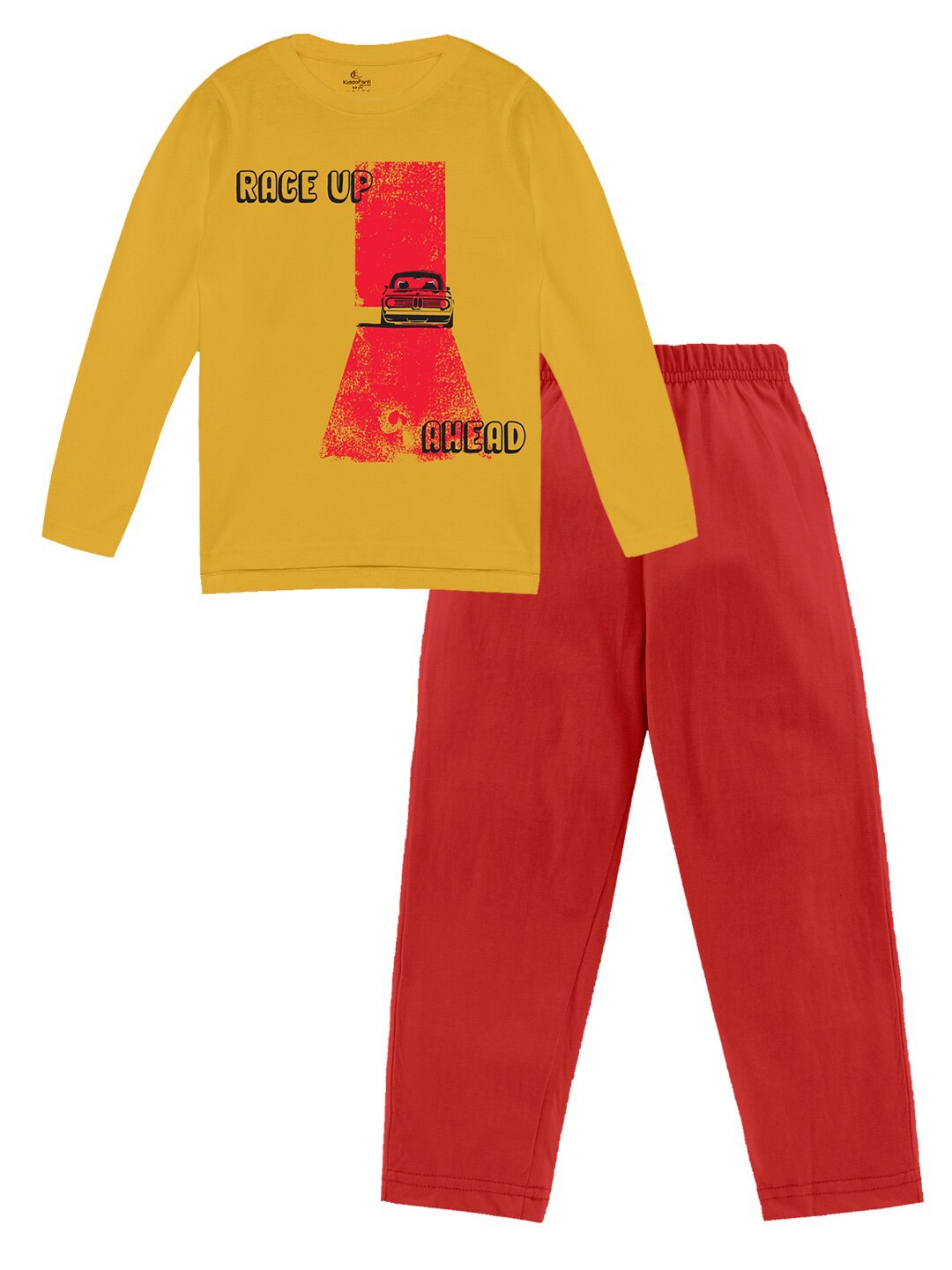 

KiddoPanti Boys Printed Pure Cotton T-shirt with Pyjamas, Mustard