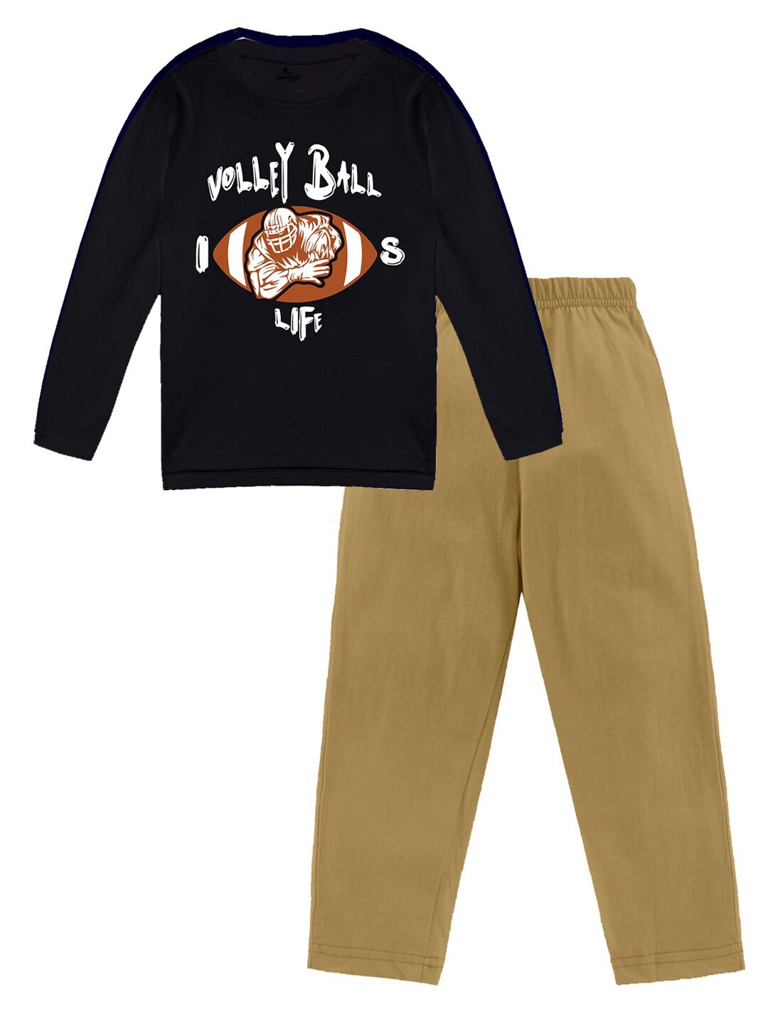 

KiddoPanti Boys Printed T-shirt With Pyjamas, Black