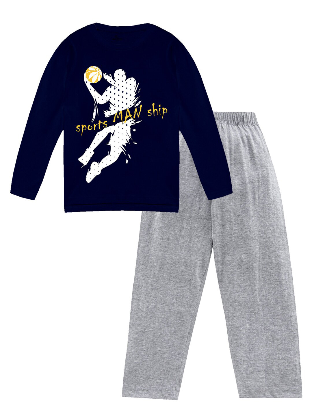 

KiddoPanti Boys Printed Pure Cotton T-shirt With Pyjamas, Navy blue