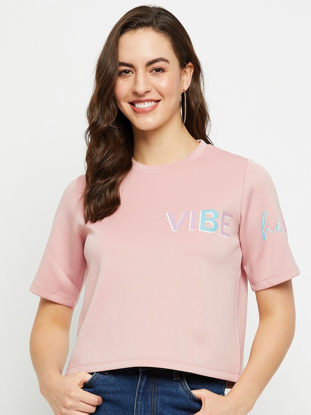 

Madame Typography Printed Boxy T-shirt, Pink