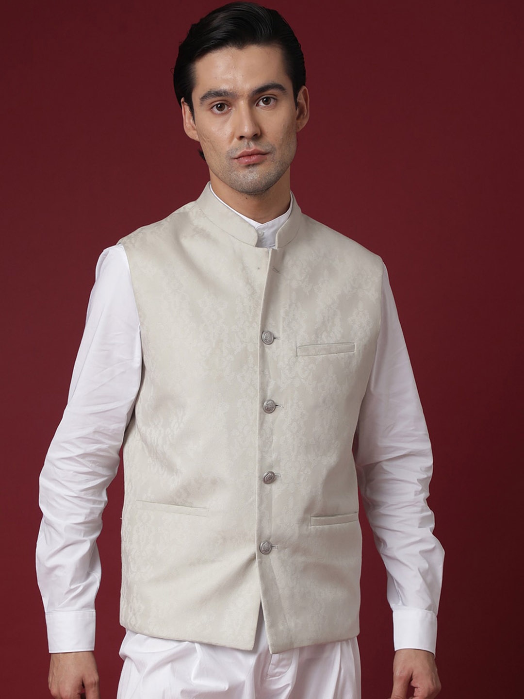 

RARE RABBIT Men Corti Slim Fit Woven Nehru Jacket, Beige