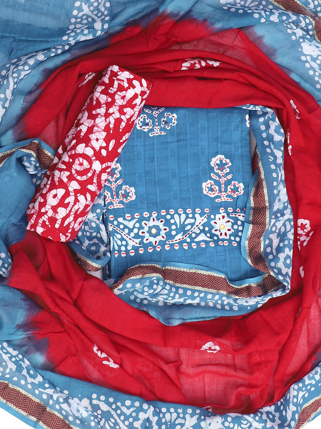 

SALWAR STUDIO Floral Printed Pure Cotton Unstitched Dress Material, Blue