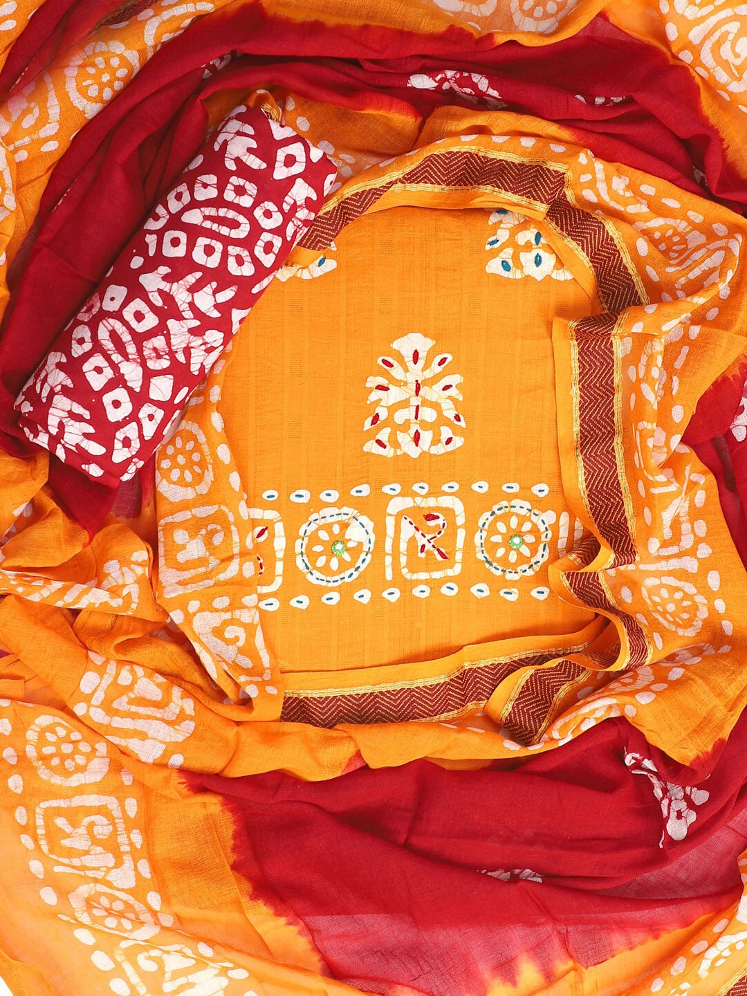 

SALWAR STUDIO Ethnic Motifs Printed Pure Cotton Unstitched Dress Material, Yellow
