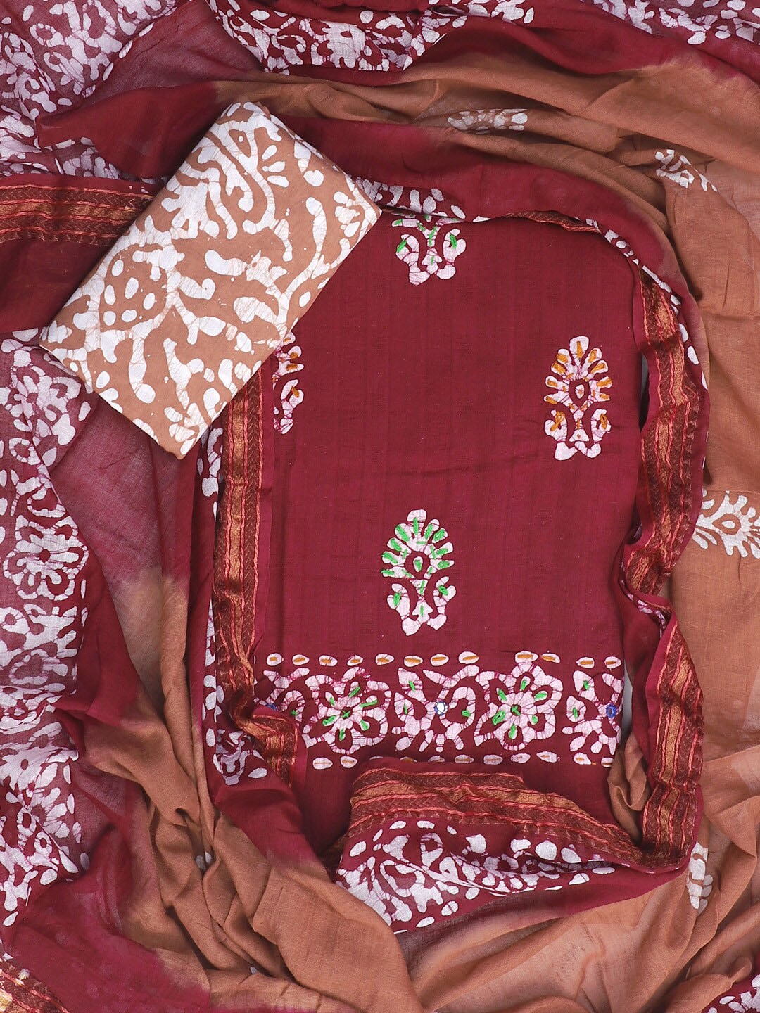 

SALWAR STUDIO Floral Printed Pure Cotton Unstitched Dress Material, Maroon